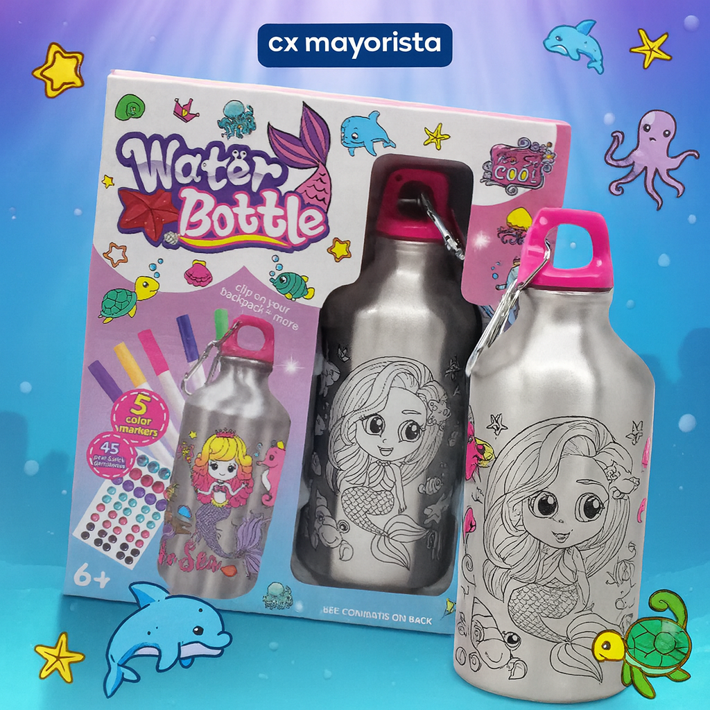 WATER BOTTLE ALUMINIO PARA COLOREAR ROSA 25002