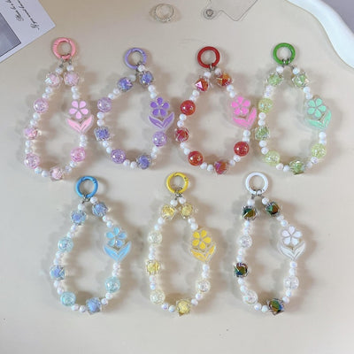 PULSERA LLAVERO DE CUENTAS CON FLOR WA-23