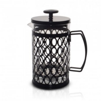 CAFETERA VIDRIO CON VISOR NEGRO OVALOS 600ML C5542