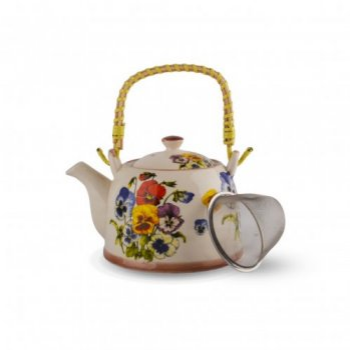 TETERA CERAM CON FLORES ROJO Y HOJAS 900ML D4243