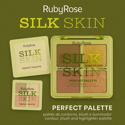 PALETA DE CONTORNO BLUSH ILUMINADOR SILK SKIN PERFECT PALETTE RUBYROSE HB-M1003-1