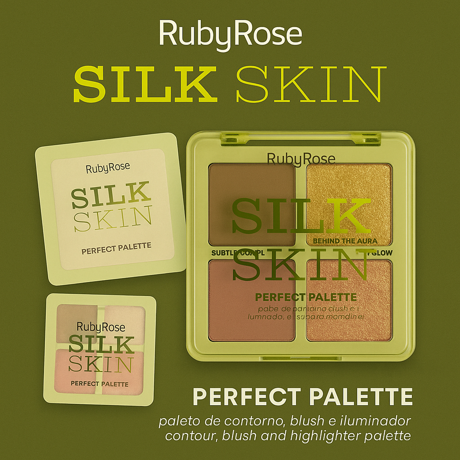 PALETA DE CONTORNO BLUSH ILUMINADOR SILK SKIN PERFECT PALETTE RUBYROSE HB-M1003-1