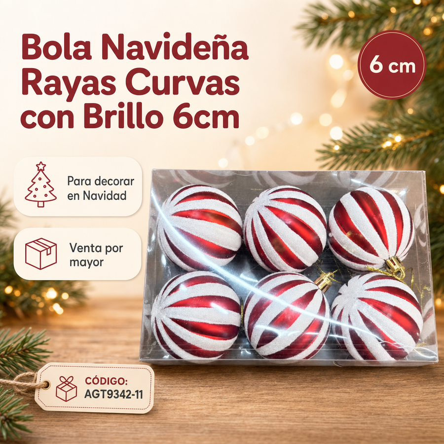BOLAS NAVIDEÑAS ROJO Y BLANCO X6 AGT9342-11