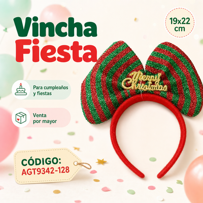VINCHA MOÑO ROJO/VERDE MERRY XMAS AGT9342-128