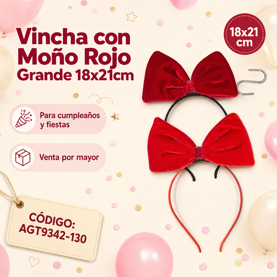 VINCHA NAVIDEÑA CON MOÑO ROJO AGT9342-130
