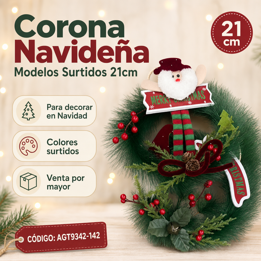 RUEDA VERDE CON CARA DE PAPA NOEL AGT9342-142