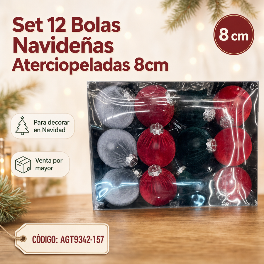 BOLAS X12 TERCIOPELO NAVIDAD AGT9342-157