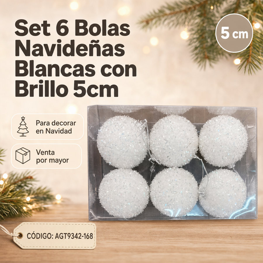 ESFERAS NAVIDENAS X6 CON BRILLO AGT9342-168