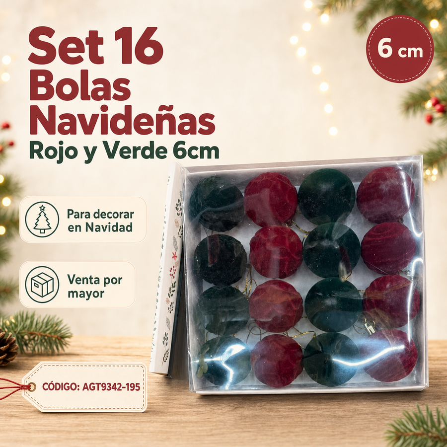 BOLAS NAVIDENAS TERCIOPELO X16 AGT9342-195
