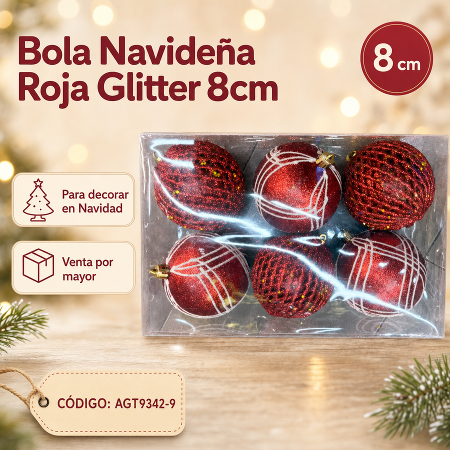 BOLAS NAVIDEÑAS ROJAS Y BLANCAS X6 AGT9342-9