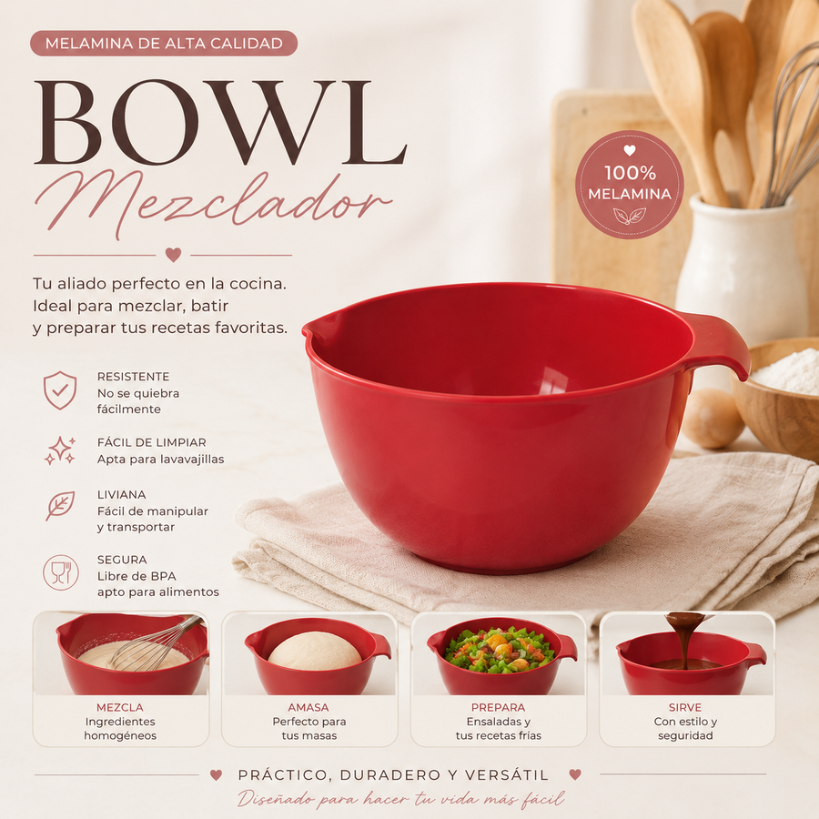 100%MELAMINA BOWL MEZCLADOR ROJO 8.25" B525825