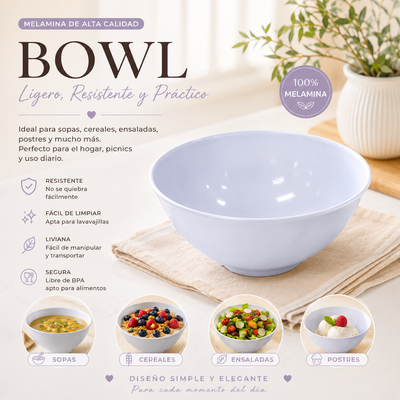 100% MELAMINA BOWL REDONDO BLANCO
