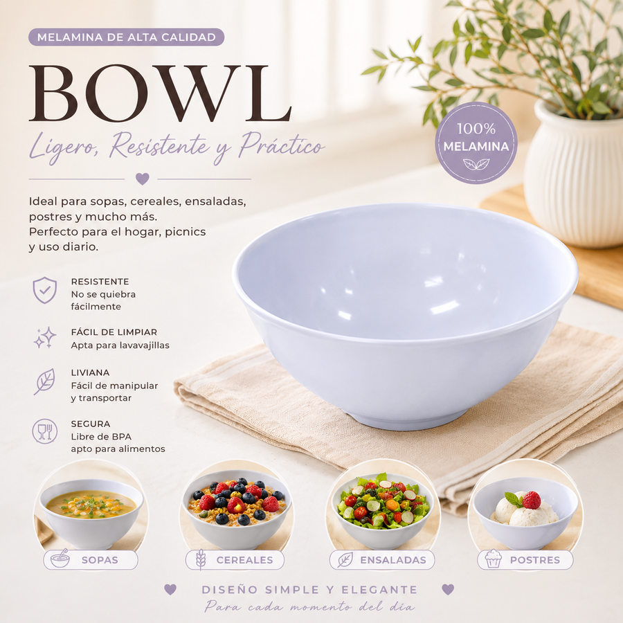 100%MELAMINA BOWL REDONDO BLANCO
