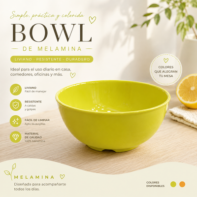 100% MELAMINA BOWL REDONDO AMARILLO 15.5CM JS506L