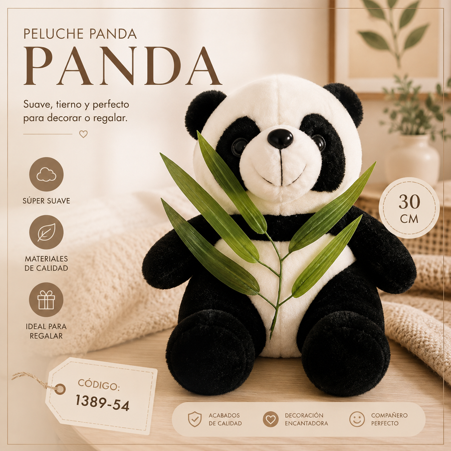 PELUCHE DE PANDA C/HOJA 30CM 1389-54