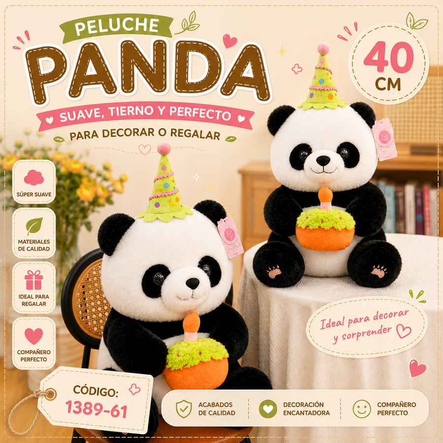 PELUCHE FELIZ CUMPLEANO PANDA 40CM 1389-61