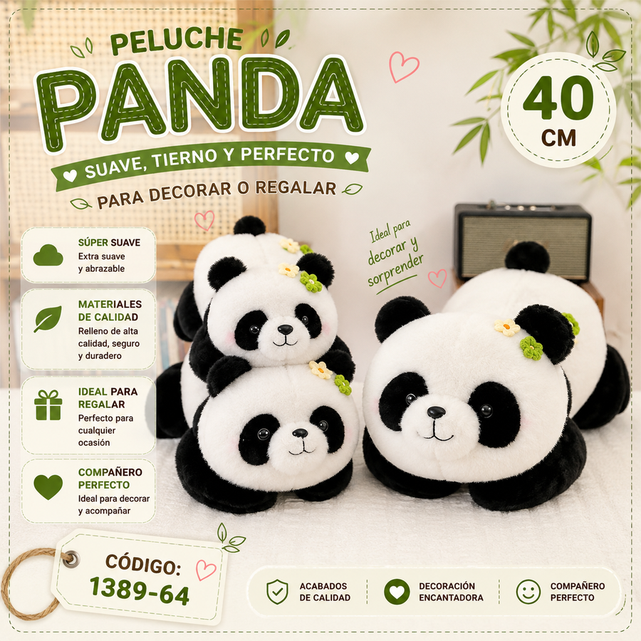 PELUCHE PANDA C/FLOR Y PERLA 40CM 1389-64