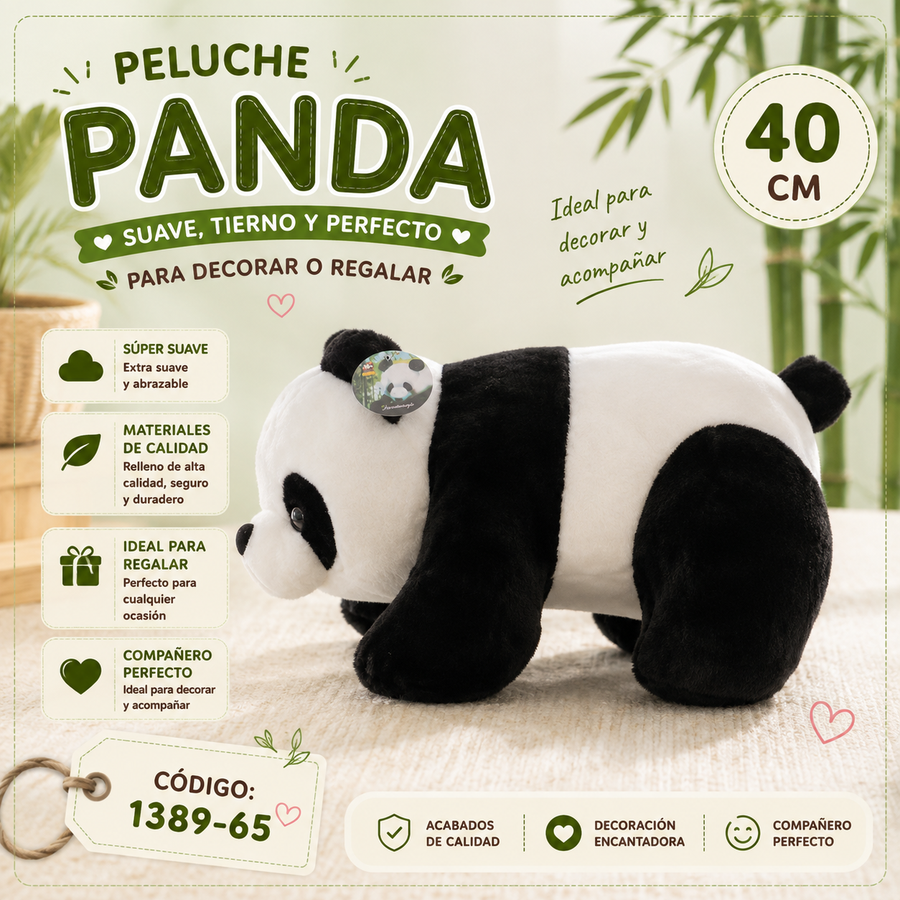 PELUCHE DE PANDA ACOSTADO 40CM 1389-65