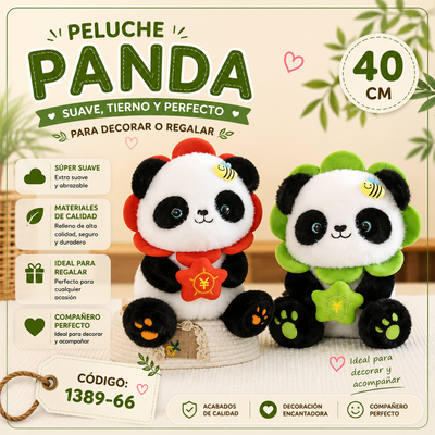 PELUCHE PANDA DE LA SUERTE C/FLOR 40CM 1389-66