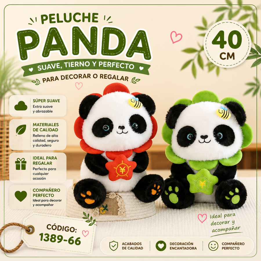 PELUCHE PANDA DE LA SUERTE C/FLOR 40CM 1389-66