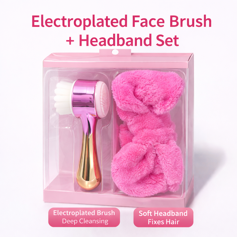 SET CEPILLO FACIAL + VINCHA (METALIZADO) CX-042