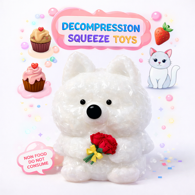SQUEEZE PERRO BICHON CON ROSA SQH-003