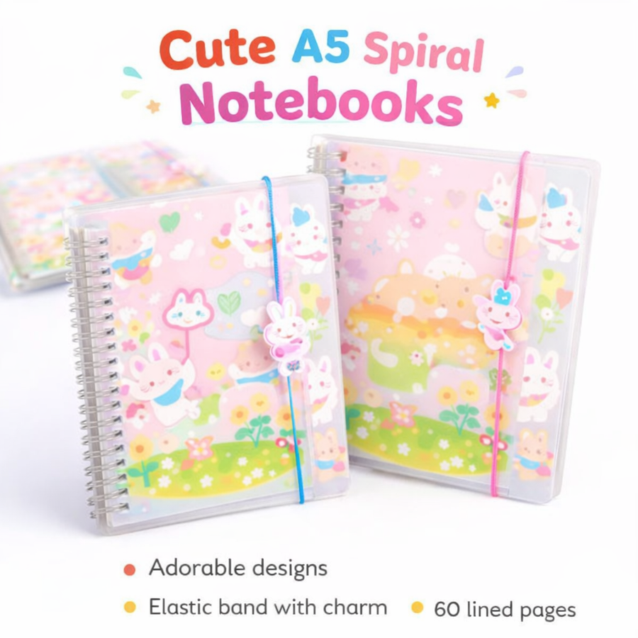 CUADERNO A5 ESPIRAL CONEJITOS KAWAII WB-95554