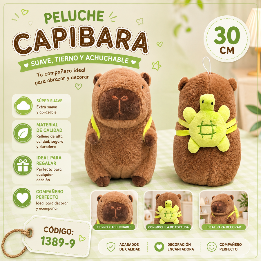 PELUCHE CAPYBARA C/TORTUGA 30CM 1389-9