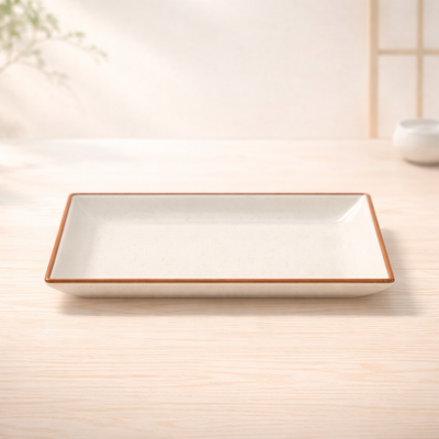 100% MELAMINA PLATO RECTANGULO C/BORDE DORADO
