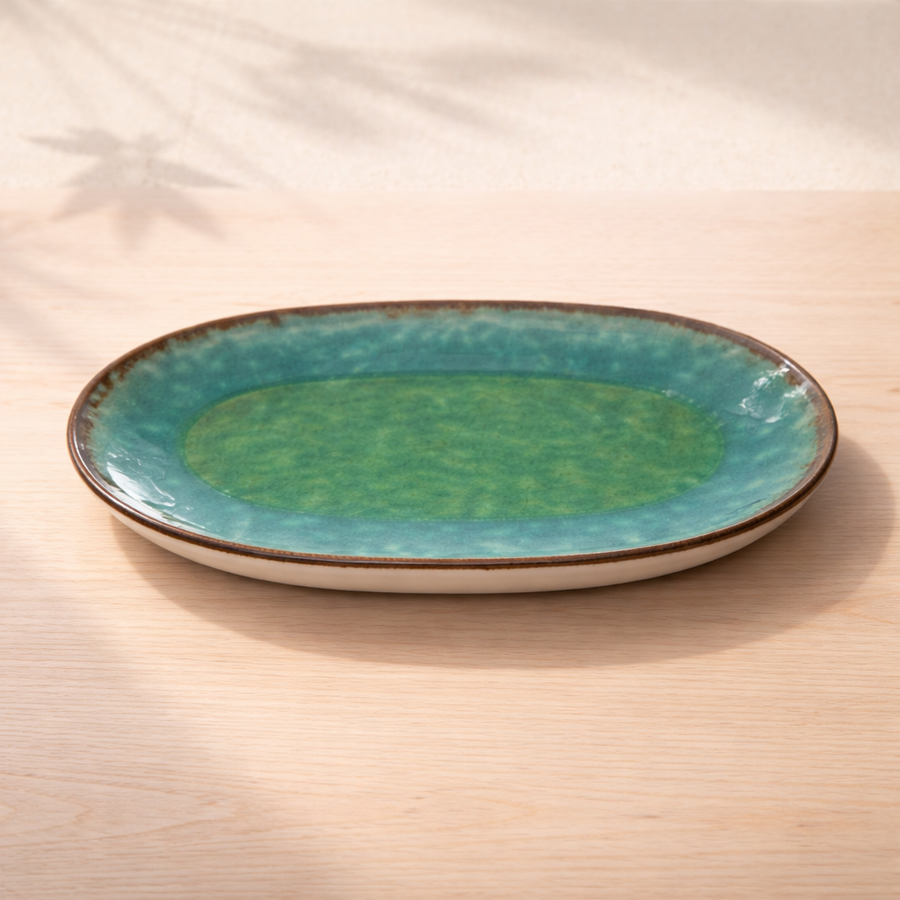 100% MELAMINA PLATO OVALADO ESMALTADO VERDE 35X20CM 28296