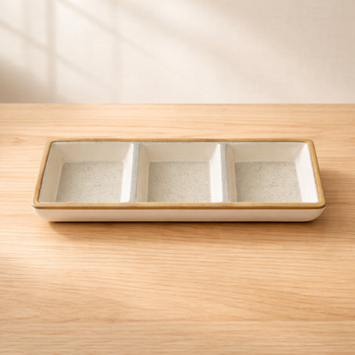 100% MELAMINA PLATO PARA SNACKS C/3 DIVISIONES 38X15CM 4242