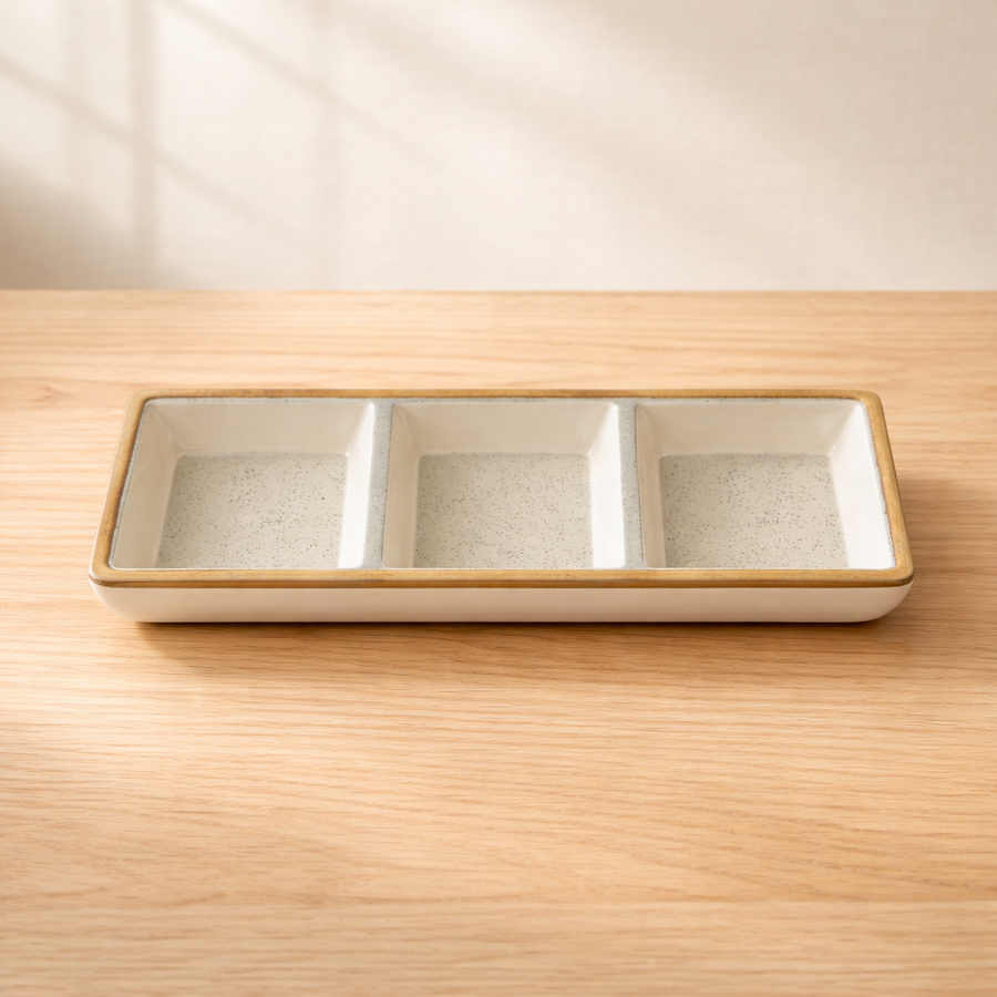 100% MELAMINA PLATO PARA SNACKS C/3 DIVISIONES 38X15CM 4242