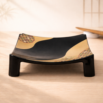 100% MELAMINA PLATO CUADRADA NEGRO DORADO 20X20CM 20470