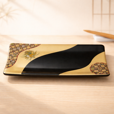 100% MELAMINA PLATO RECTANGULAR NEGRO DORADO 23X10X1.5CM 20498