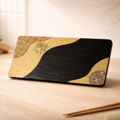 100% MELAMINA PLATO RECTANGULAR NEGRO DORADO 32X17CM 51029