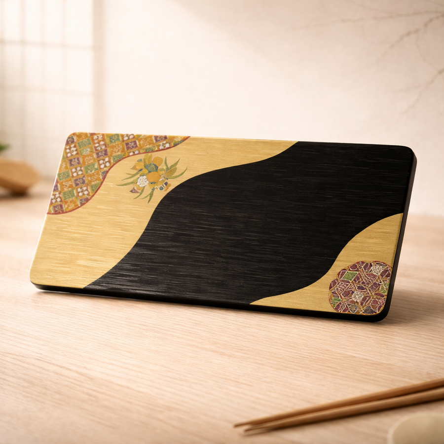 100% MELAMINA PLATO RECTANGULAR NEGRO DORADO 32X17CM 51029