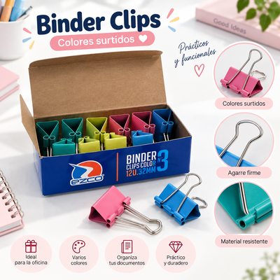 BINDER CLIPS COLOR N3 X12 09028