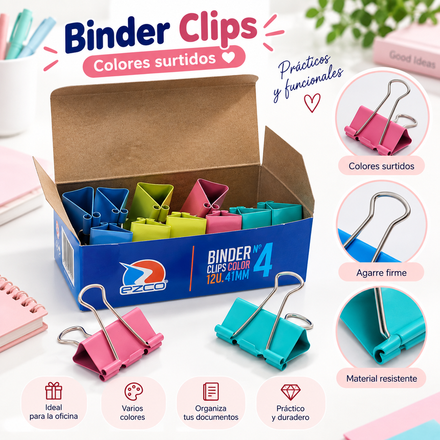OFERTA BINDER CLIP COLOR X12 N4 41MM EZCO