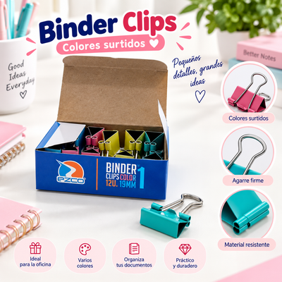 OFERTA BINDER CLIPS COLOR N1 19MM X1CJ 40115