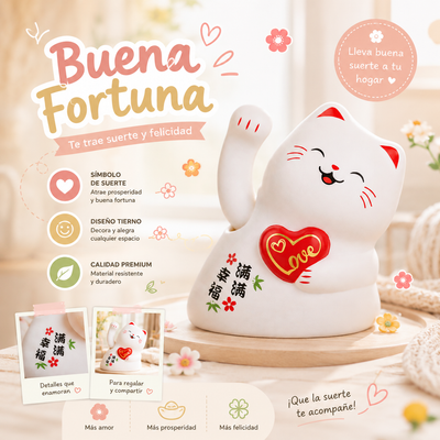 GATO DE LA SUERTE SOLAR CORAZON 3.5" MLY23059