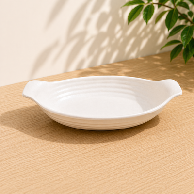 100% MELAMINA FUENTE OVALADA BLANCA CON ASAS 24X12X5CM 30381