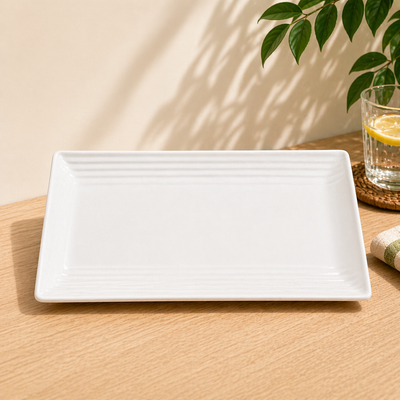 100% MELAMINA PLATO RECTANGULAR BLANCO C/RELIEVE 32.5*17.5*H2.4cm H437128 20377
