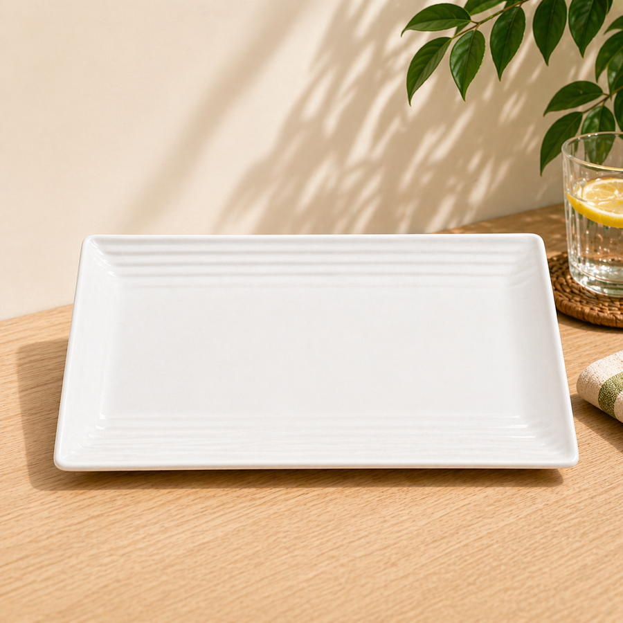 100% MELAMINA PLATO RECTANGULAR BLANCO C/RELIEVE 32.5*17.5*H2.4cm H437128 20377