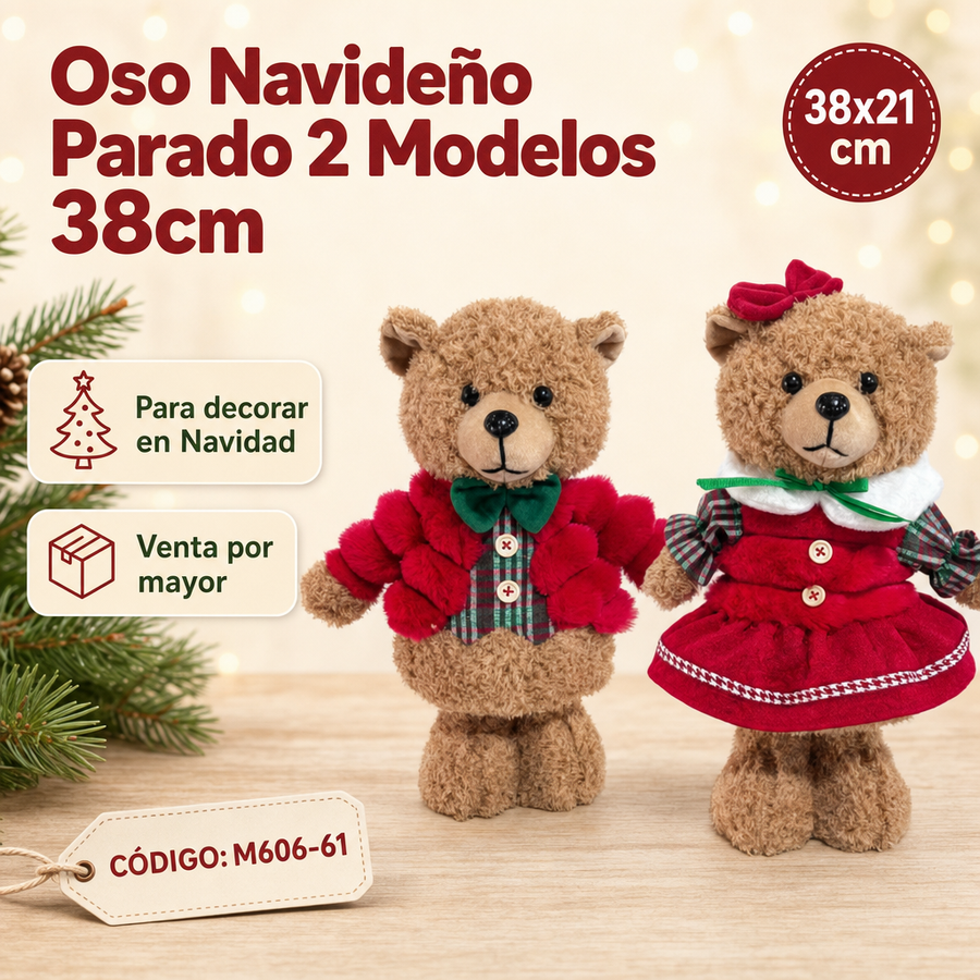 MUÑECO OSO PARADO NAVIDEÑO GRANDE M606-61