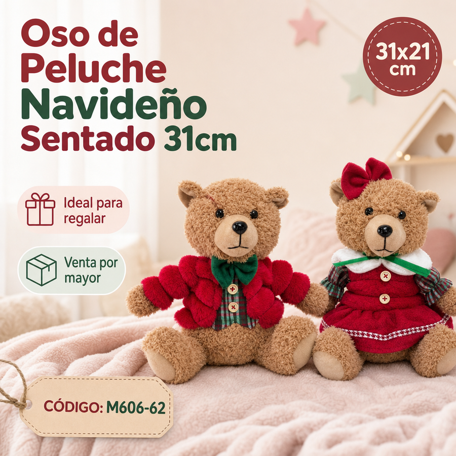 MUÑECO OSO SENTADO NAVIDEÑO M606-62