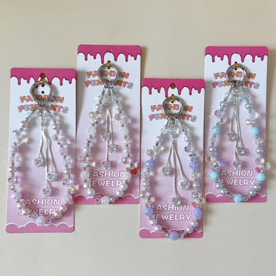 PULSERA LLAVERO DE CUENTAS C/CORAZONES FLECOS WA-39