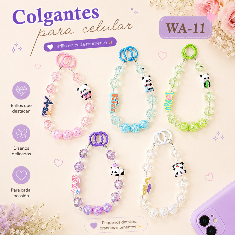 LLAVERO DE CUENTAS CON PANDA Y LETRAS WA-11