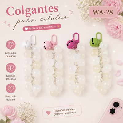 LLAVERO DISENO UVAS CON PERLAS Y CASCABEL WA-28