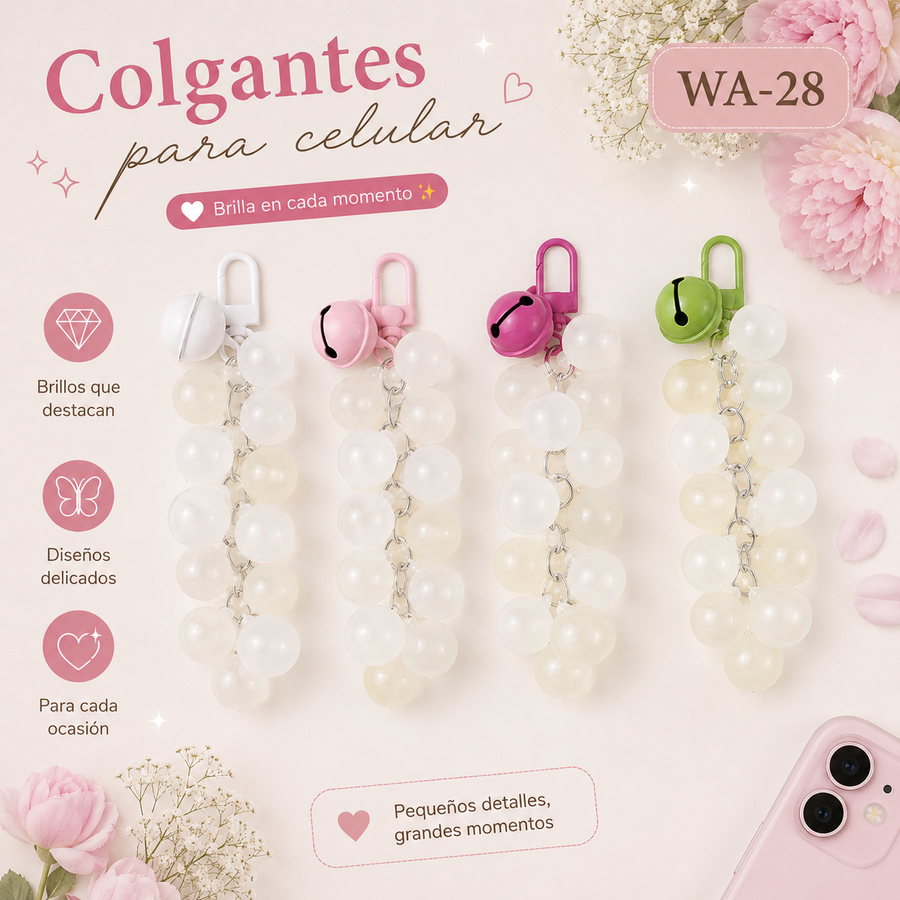 LLAVERO DISENO UVAS CON PERLAS Y CASCABEL WA-28