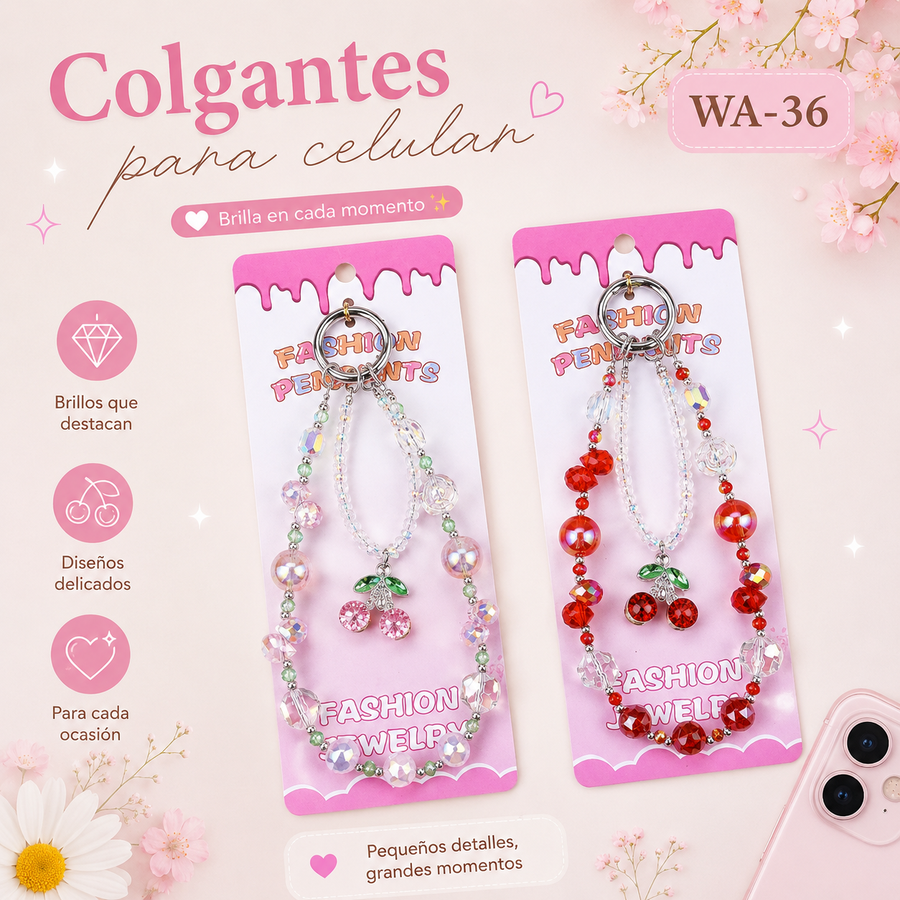 LLAVERO COLGANTE CEREZA CON CRISTALES WA-36